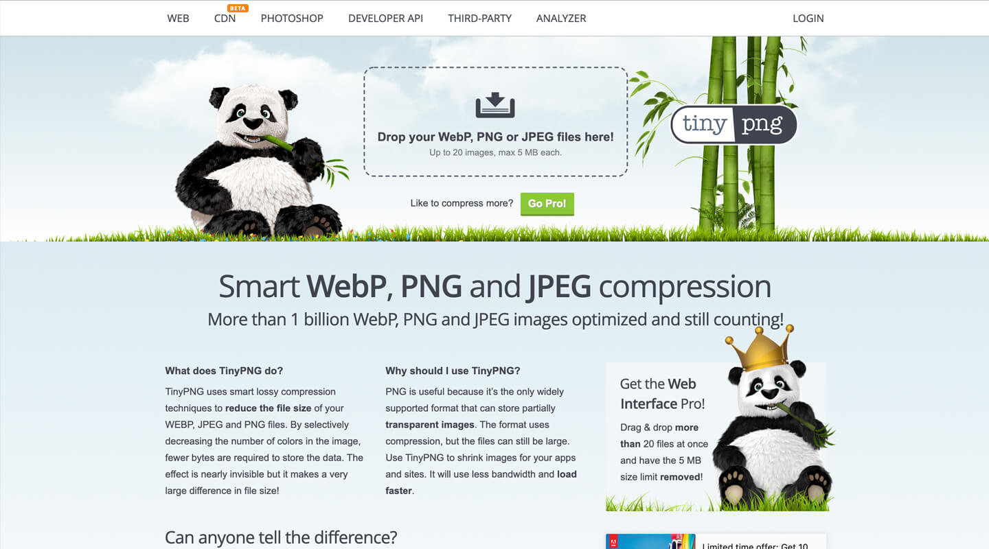 Wordpress website sneller maken met behulp van TinyPNG.